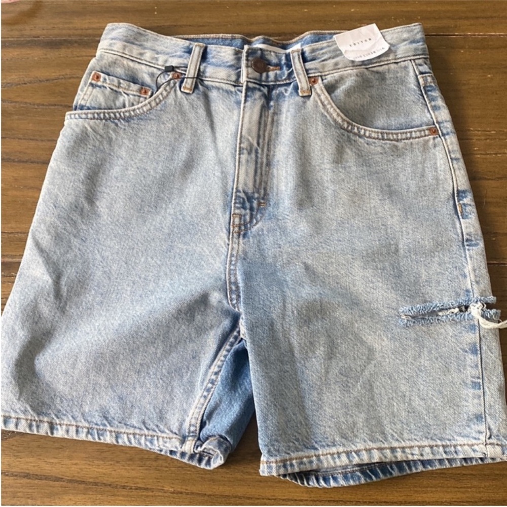 Topshop Editor high rise mid length denim shorts - Picture 8 of 14